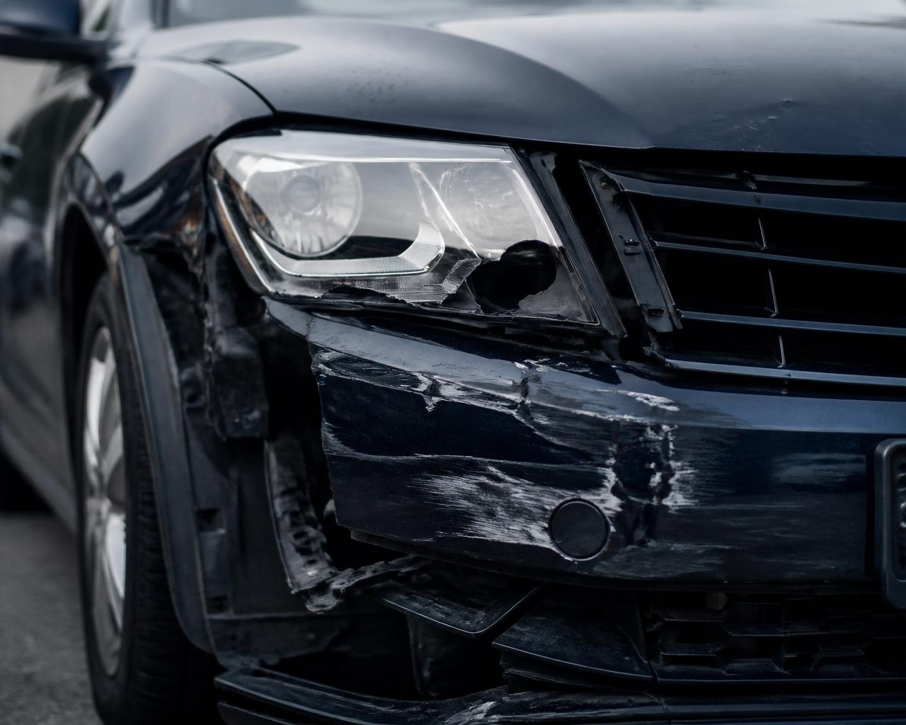 Close-up of vehicle damage documented for a claim